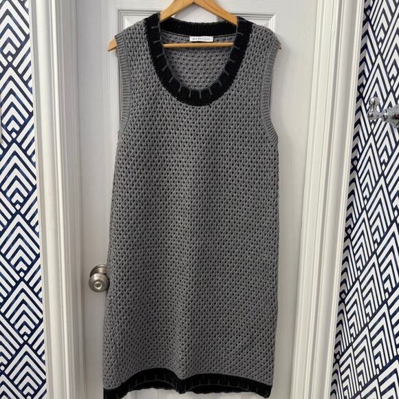 See by Chloe Sleeveless Large-Knit Wool Midi Dress Gray and Black Size 8 - Picture 1 of 5